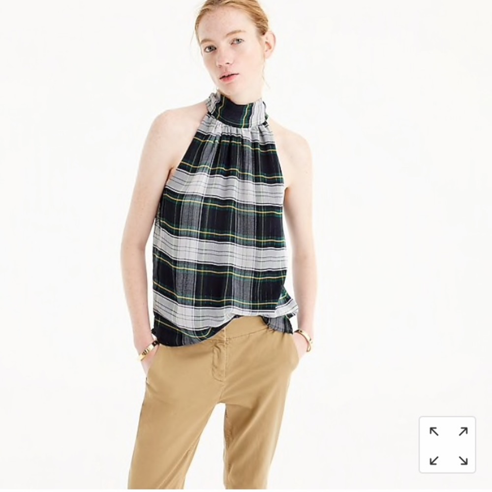 Jcrew Plaid Tie Neck Blouse